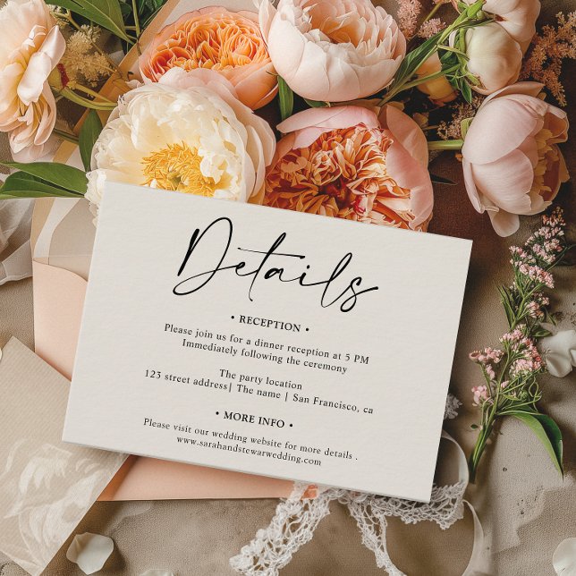 Simple elegant black white script details wedding enclosure card (Simple elegant black white script details wedding enclosure card)