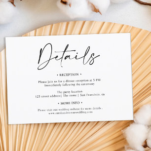 Simple elegant black white script details wedding invitation