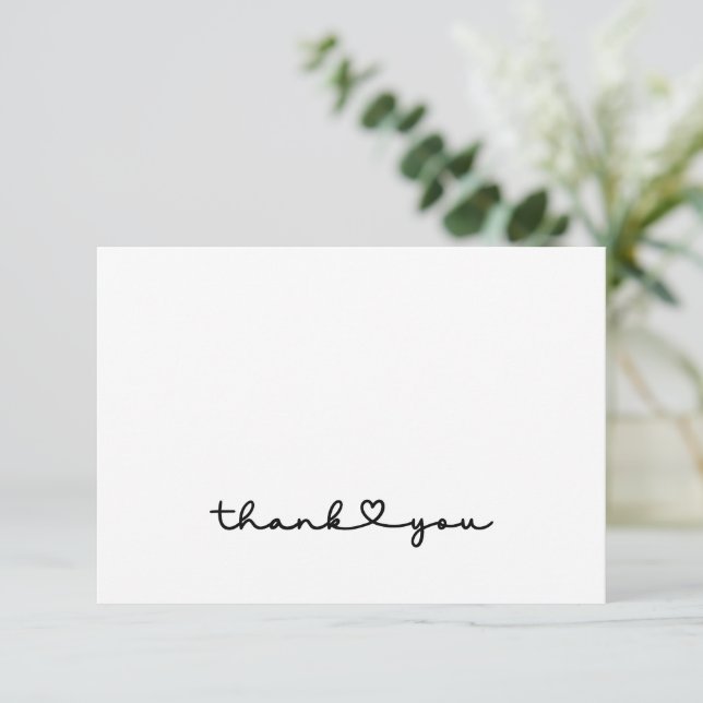 Simple Elegant Black White Script Heart Thank You  Card (Standing Front)