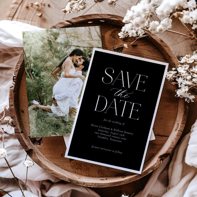 Simple Elegant Black White Script Photo Save The Date (Creator Uploaded)