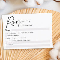 Simple elegant black white script rsvp wedding