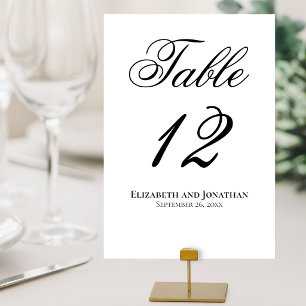 Simple Elegant Black & White Script Wedding Table Number