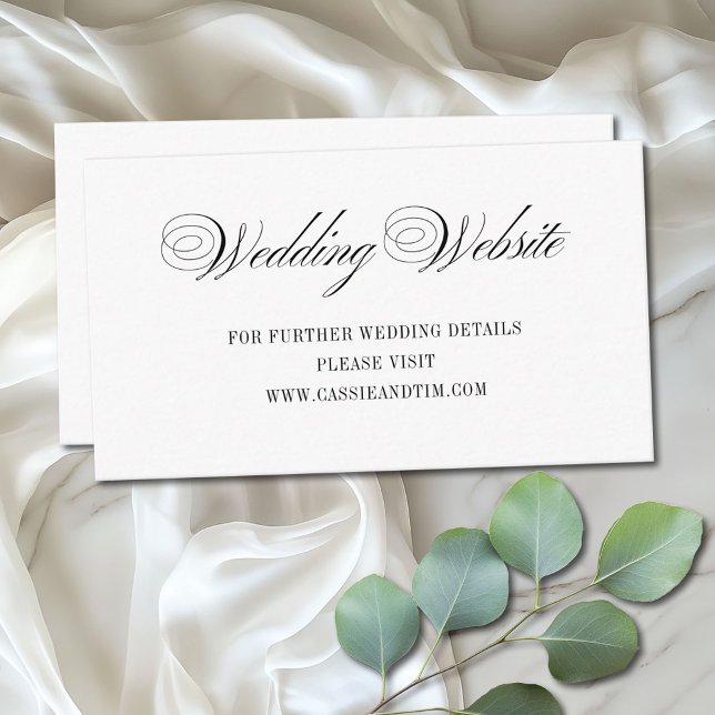 Simple Elegant Black White Script Wedding Website Enclosure Card (A simple, modern wedding website enclosure card with a vintage flair)