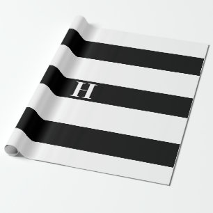 Simple Elegant Black White Stripes Simple Monogram Wrapping Paper