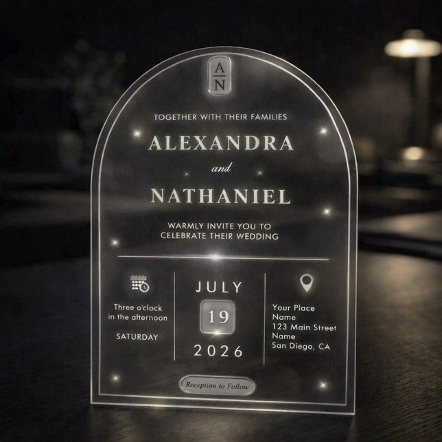 Simple Elegant Black White Transparent Wedding   Acrylic Invitations (Creator Uploaded)