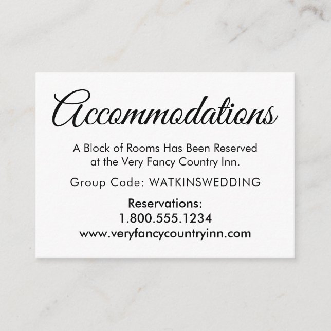 Simple Elegant Black White Wedding Accommodations Enclosure Card (Front)