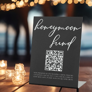 Simple Elegant Black White Wedding Honeymoon Fund Pedestal Sign
