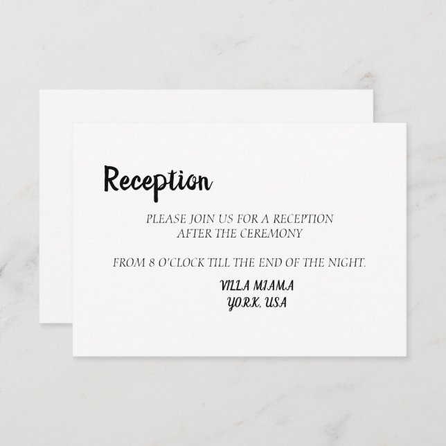 Simple Elegant Black White Wedding Reception Card (Front/Back)