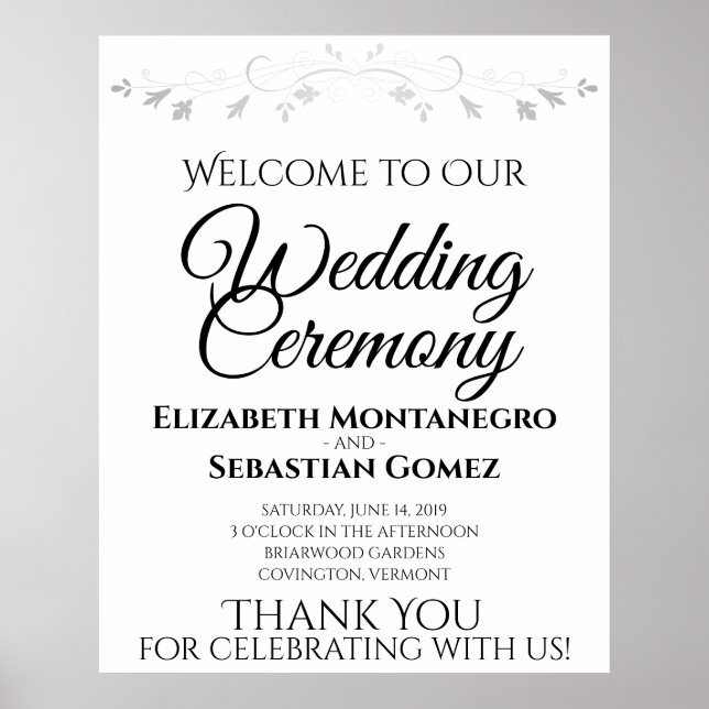 Simple Elegant Black & White Wedding Welcome Sign (Front)