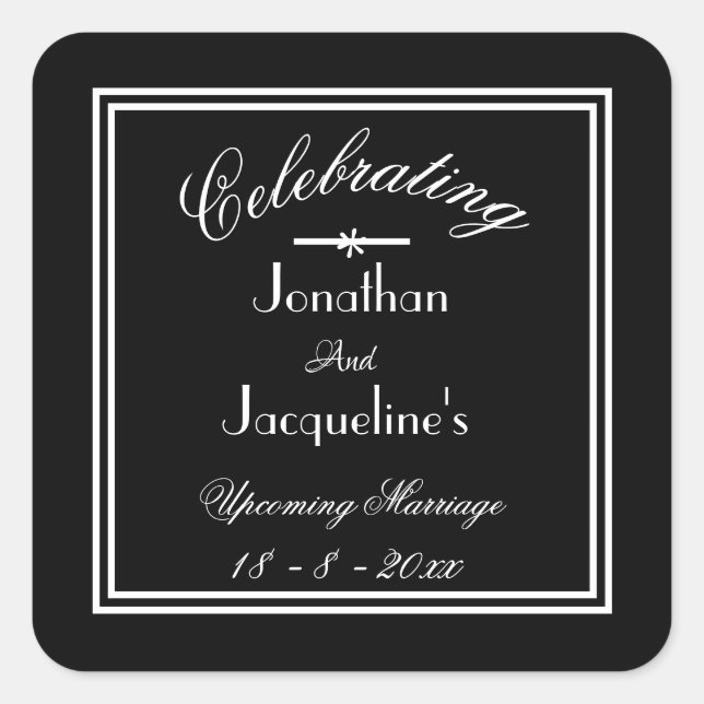 Simple Elegant Black with White Celebrating Script Square Sticker (Front)