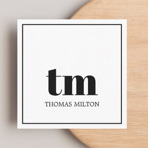 Simple Elegant BlackWhite Bold Monogram Consultant Square Business Card