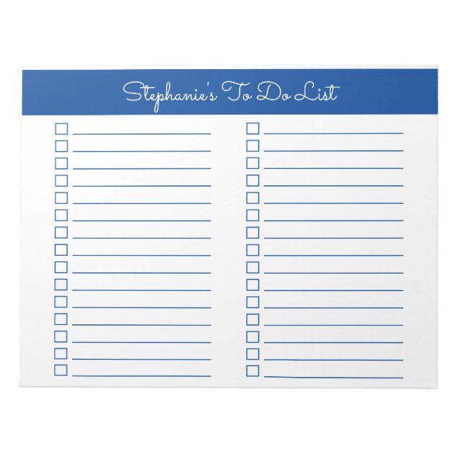 Simple Elegant Blue 8.5x11 Two Column Checklist Notepad (Front)