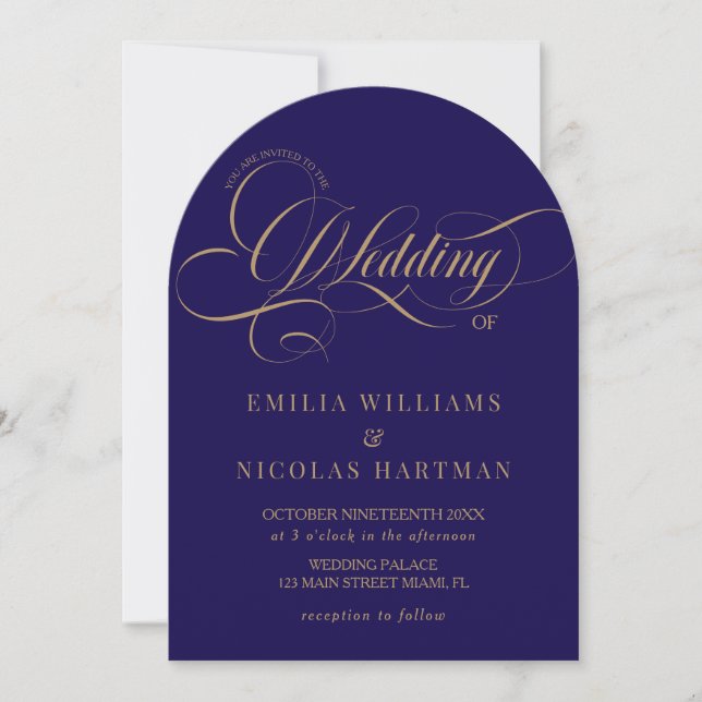 Simple Elegant Blue All In One Wedding Invitation (Front)
