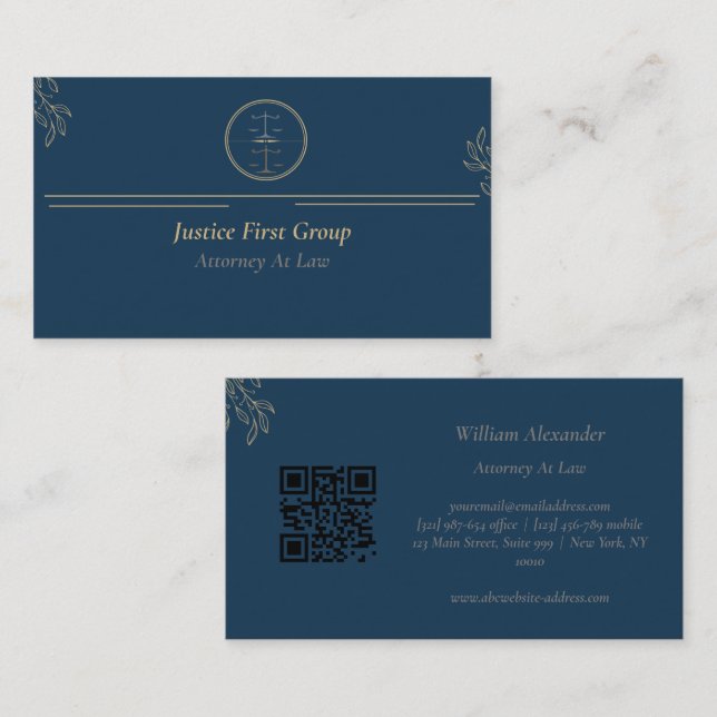 Simple elegant blue Attorney/ Lawyer Business Card (Front/Back)