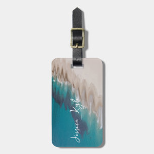 Simple Elegant Blue Beach Typography Name Luggage Tag