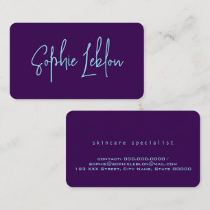 Simple Elegant Blue Calligraphy Purple Business Card