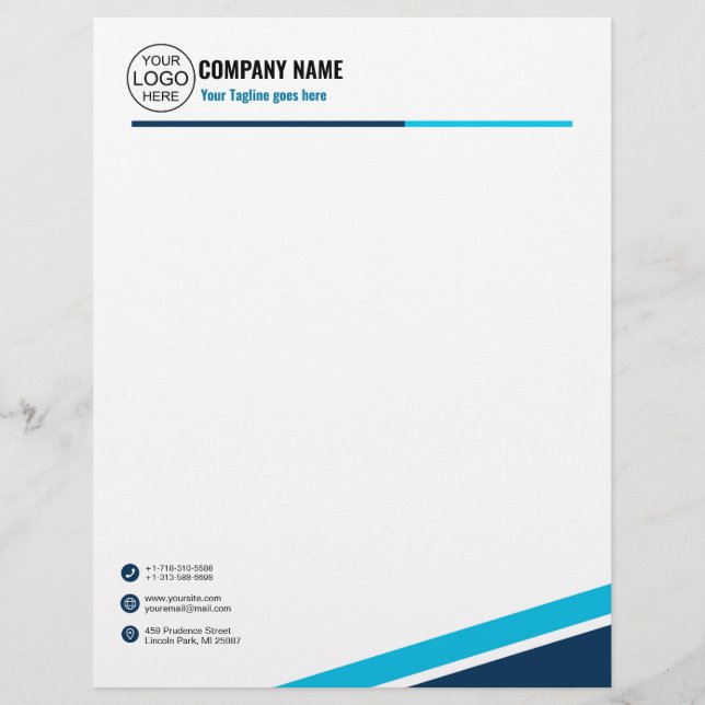 Simple elegant blue custom letterhead (Front)