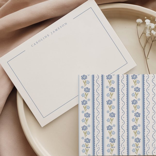Simple Elegant Blue Floral Flat Note Card (Creator Uploaded)