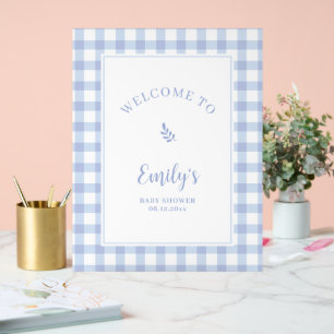 Simple Elegant Blue Gingham Baby Shower Welcome Acrylic Sign
