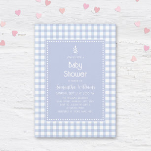Simple Elegant Blue Gingham Plaid Boy Baby Shower Invitation