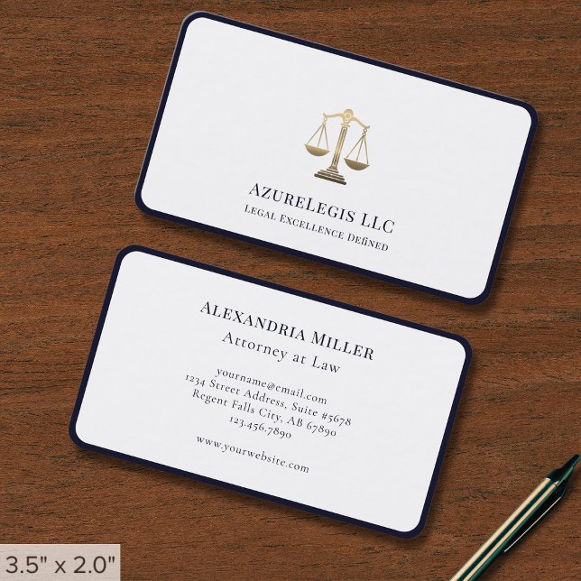Simple Elegant Blue Gold Justice Scales Business Card (Creator Uploaded)