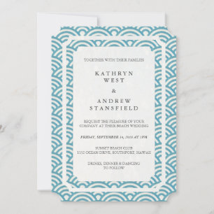 Simple Elegant Blue/Green + White Beach Wedding Invitation