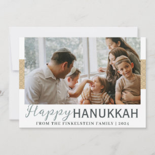 Simple Elegant   Blue Hanukkah family One photo Holiday Card