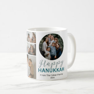 Simple Elegant Blue Happy Hanukkah photo Collage Coffee Mug