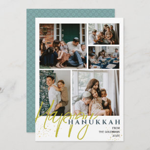 Simple Elegant Blue Happy Hanukkah photo Collage Holiday Card