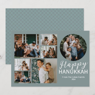 Simple Elegant Blue Happy Hanukkah photo Collage Holiday Card