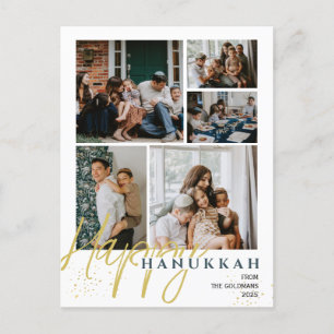 Simple Elegant Blue Happy Hanukkah photo Collage Holiday Postcard