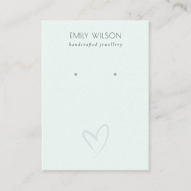 Simple Elegant Blue Heart Stud Earring Display Business Card (Front)