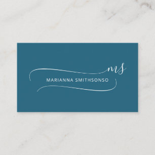 Simple Elegant Blue Minimalist Two Monogram Business Card