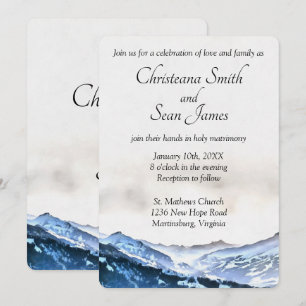 Simple Elegant Blue Misty Mountain Watercolor Invitation