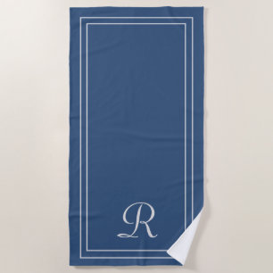 Simple Elegant Blue Monogram Beach Towel