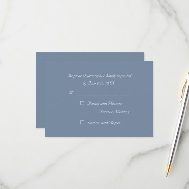 Simple Elegant Blue Party RSVP Invitation Card (Front/Back In Situ)