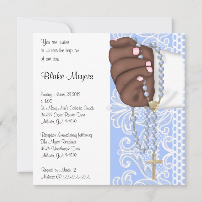 Simple Elegant Blue Rosary Baptism/Christening Invitation (Front)