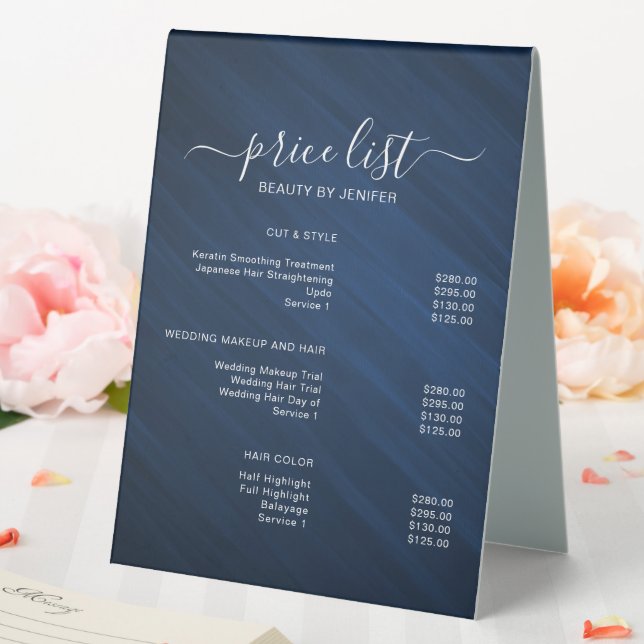 Simple Elegant Blue Salon Price List (In SItu (Wedding))