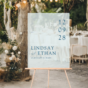 Simple Elegant Blue Transparent Wedding Acrylic Sign