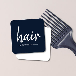 Simple Elegant Blue White Hair Stylist Square Business Card