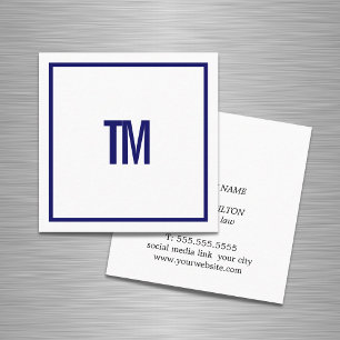 Simple Elegant Blue White Monogram Attorney Square Business Card