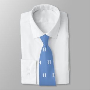 Simple Elegant Blue White Monogram Monogrammed Tie