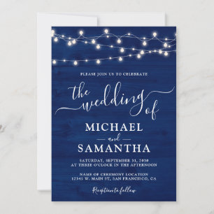 Simple Elegant Blue Wood Rustic Wedding Invitation