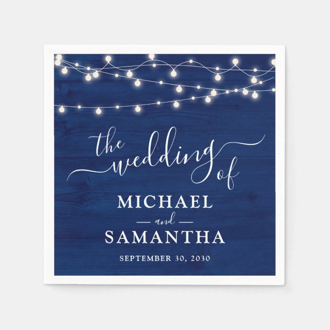Simple Elegant Blue Wood Rustic Wedding Napkin (Front)