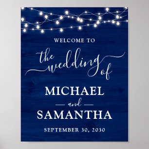 Simple Elegant Blue Wood Rustic Wedding Poster