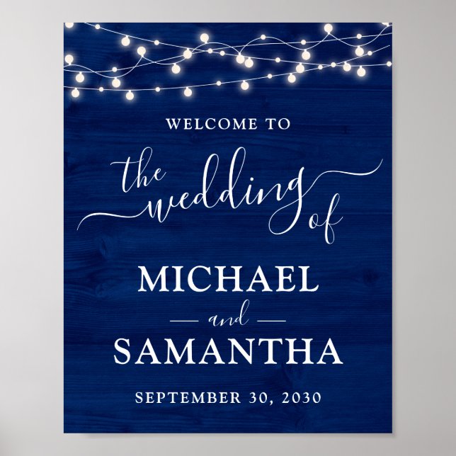 Simple Elegant Blue Wood Rustic Wedding Poster (Front)