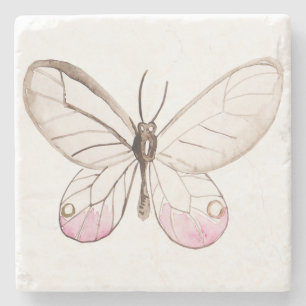 Simple & Elegant Blush Butterfly Limestone Coaster