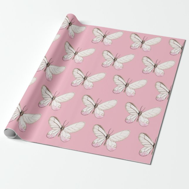 Simple & Elegant Blush Butterfly Wrapping Paper (Unrolled)