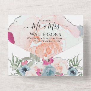 Simple Elegant Blush Fushia Pink All In One Invitation