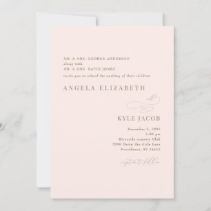 Simple & Elegant Blush Gold Text Wedding  Invitation
